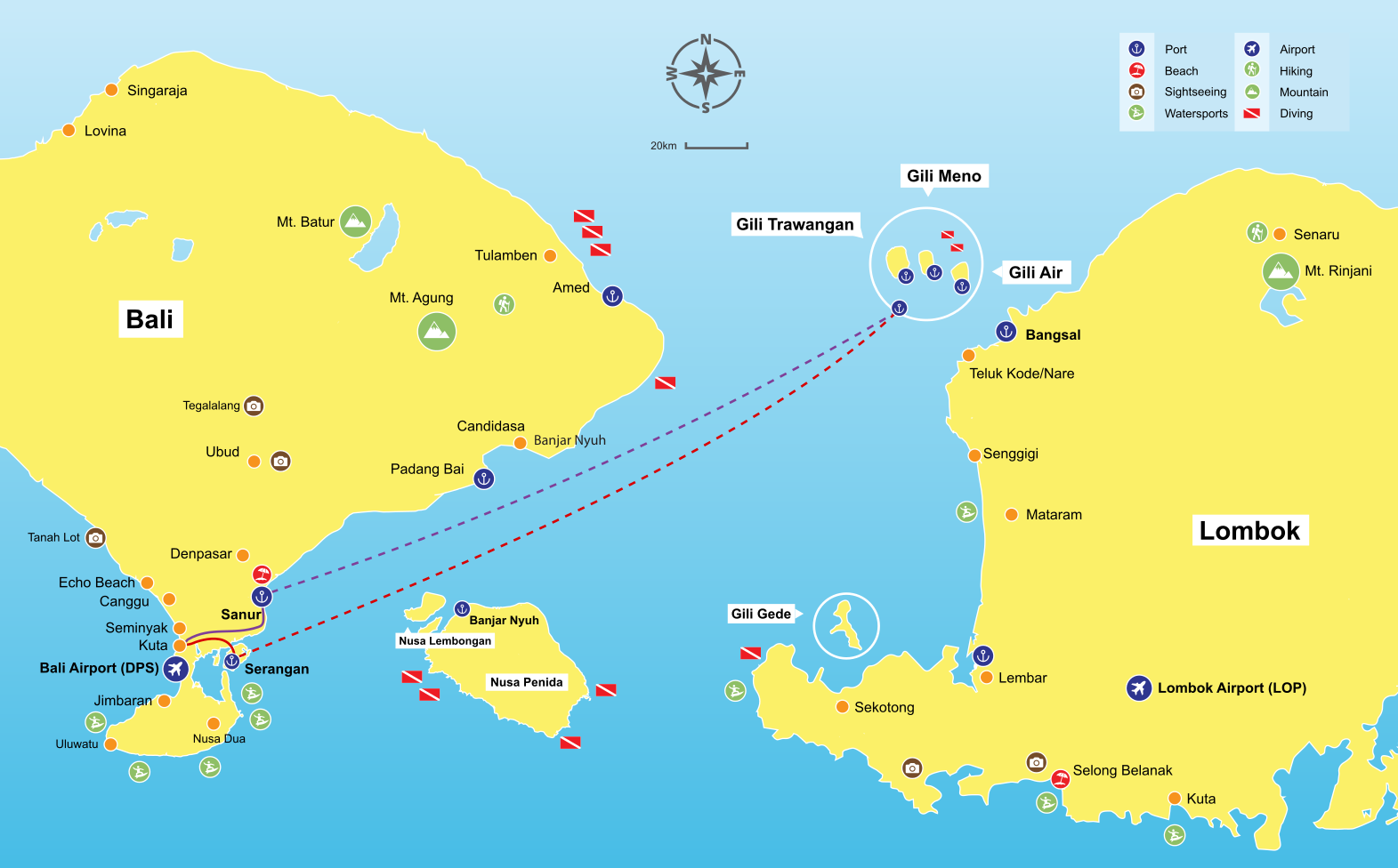 Kuta to Gili Islands map